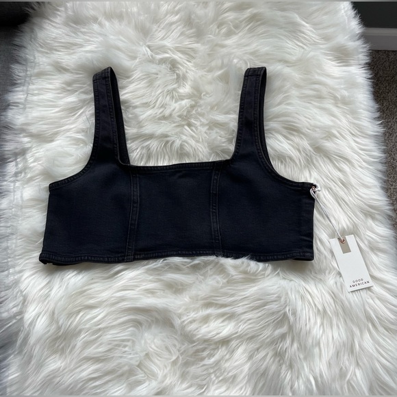Good American Black Compression Denim Sports Bra - Picture 5 of 5